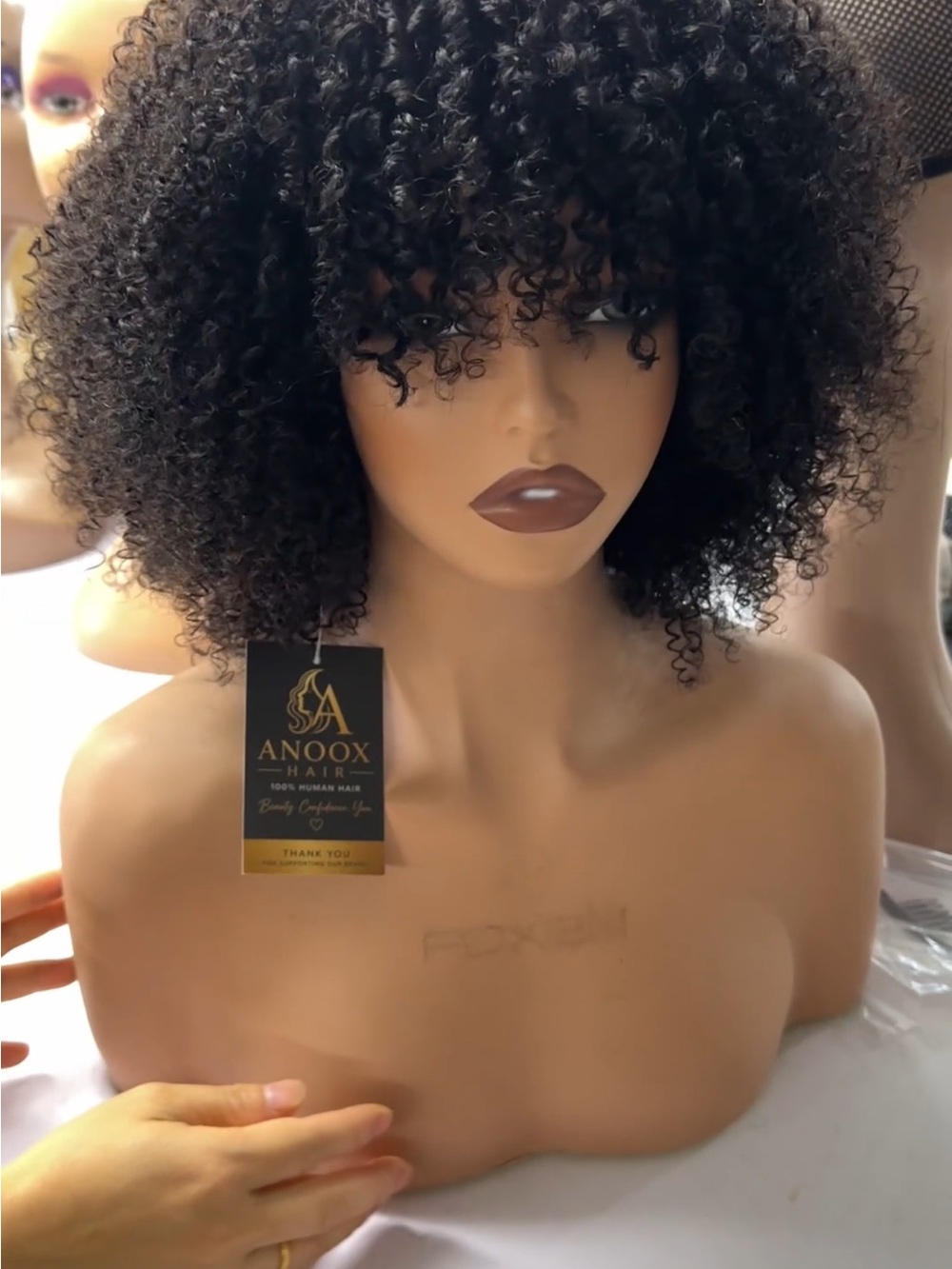 Natural Black Afro kinky Curly Human Hair Wig with Bangs